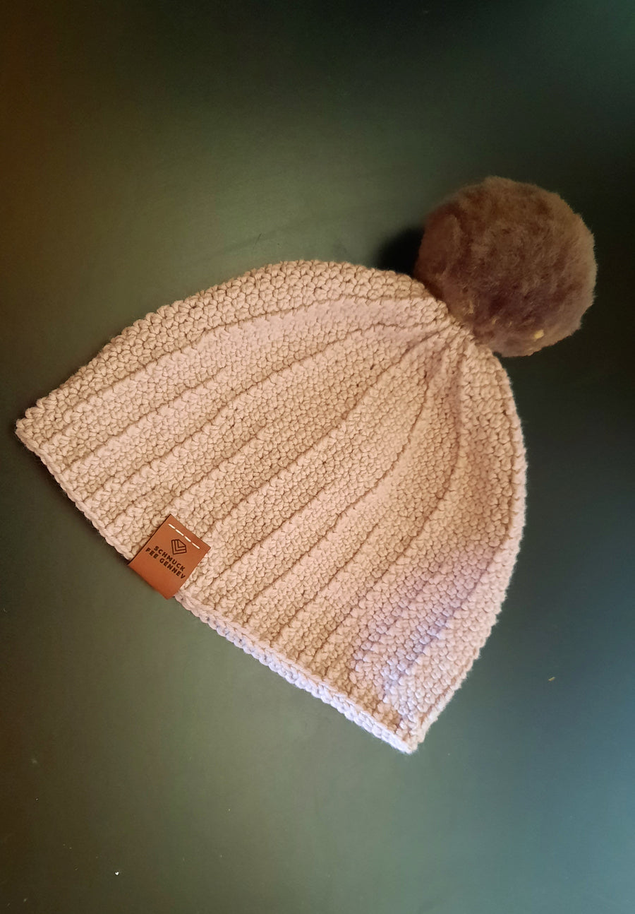 Rosane Beanie-Mütze für Kinder aus Merinowolle