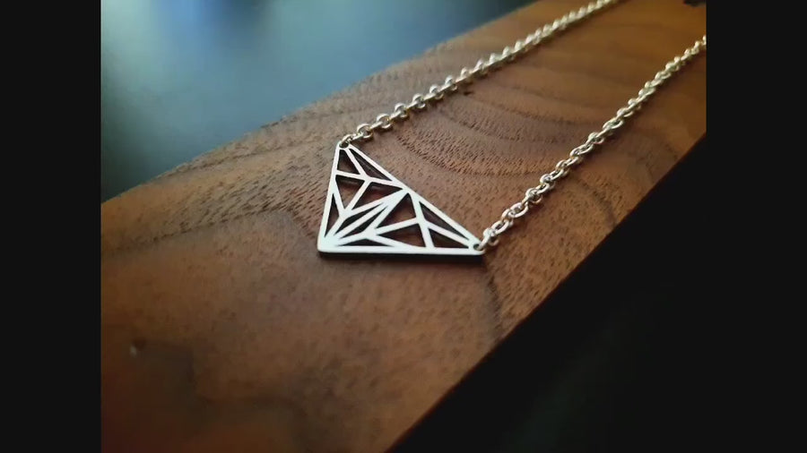 Silver triangles on necklace, necklace with metal pendant, origamistil, fine link necklace, 40-60 cm, handmade, Germany, new