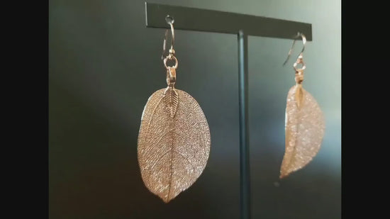 Rose gold leaf earrings, real leaves in rose gold gold-plated, hanging earrings with filigree leaves, rose gold, nickel-free, earrings, new