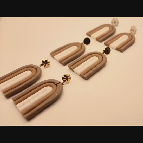 Brown-white-beige polymerclay earrings, in different shades and with ear studs to choose from, handmade earrings Germany, 5 cm