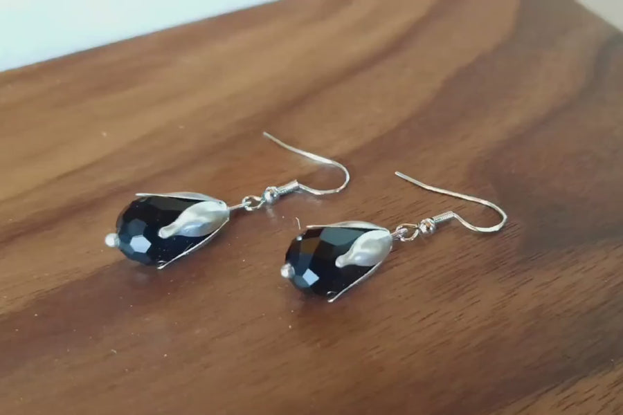 Black hanging earrings with agate in real silver, 925 sterling silver, nickel-free, real semi-precious stone, real agate, black, handmade