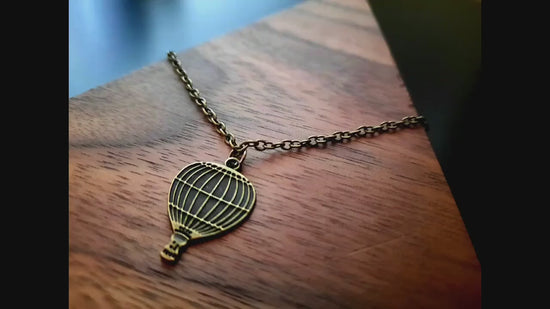 Brozener hot air balloon on necklace, necklace, metal pendant, fine link chain, bronze, 40-60 cm, handmade, Germany, new