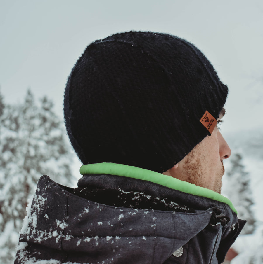 Schwarze Beanie-Mütze für Herren aus Merinowolle