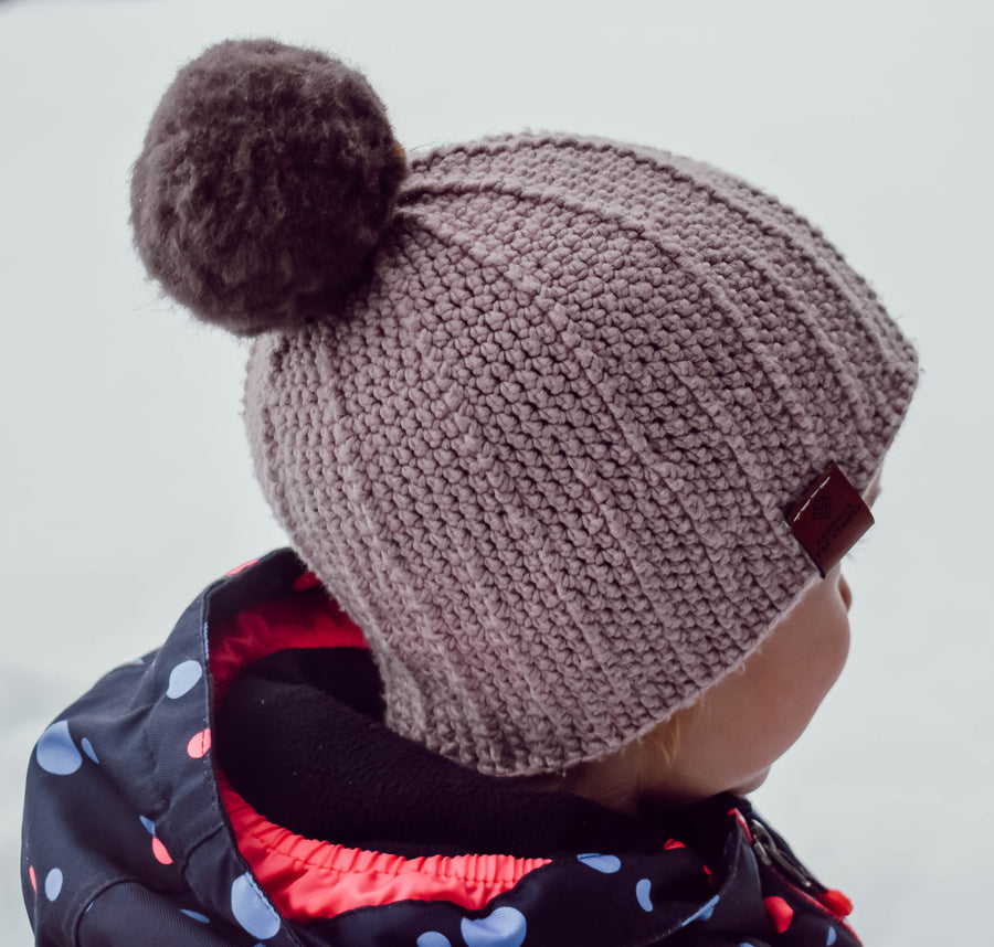 Graue Beanie-Mütze für Kinder aus Merinowolle