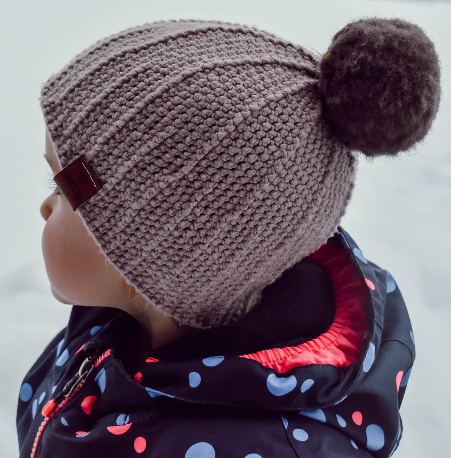 Graue Beanie-Mütze für Kinder aus Merinowolle