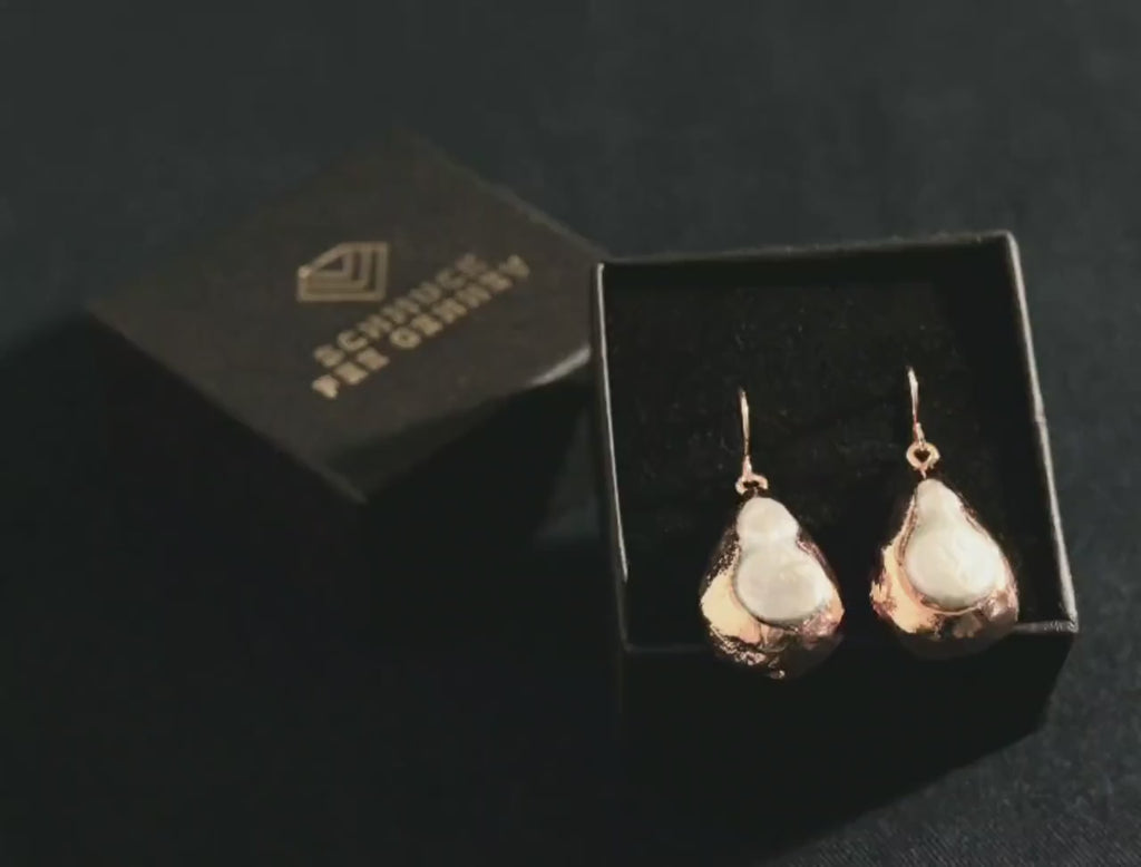 Rose gold earrings with large, white freshwater pearl, rose gold gold-plated, genuine cultured pearl in white, hanging earrings in rose gold, handmade