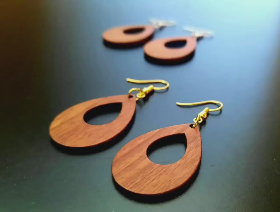 Tear-shaped wooden earrings, real wood in light brown, natural and handmade earrings from Germany, 6 cm, handmade, wood