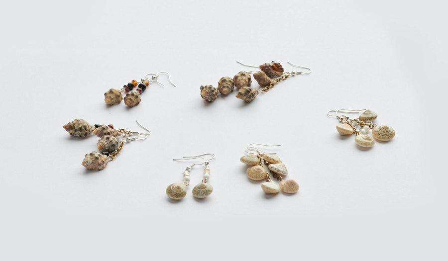 Two mussels, oval shell earrings, hanging rings, beige, white, brown, one to three shells, natural, handmade in Germany