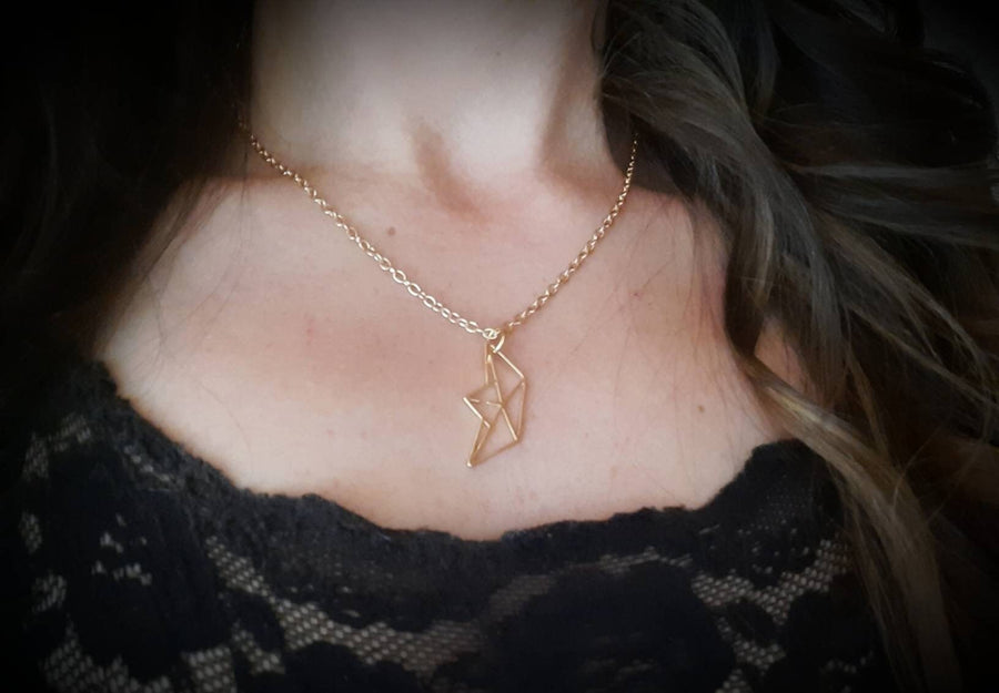 Golden boat necklace, necklace in origamistil, fine link chain, gold, boat pendant, 40-60 cm, new, handmade, Germany