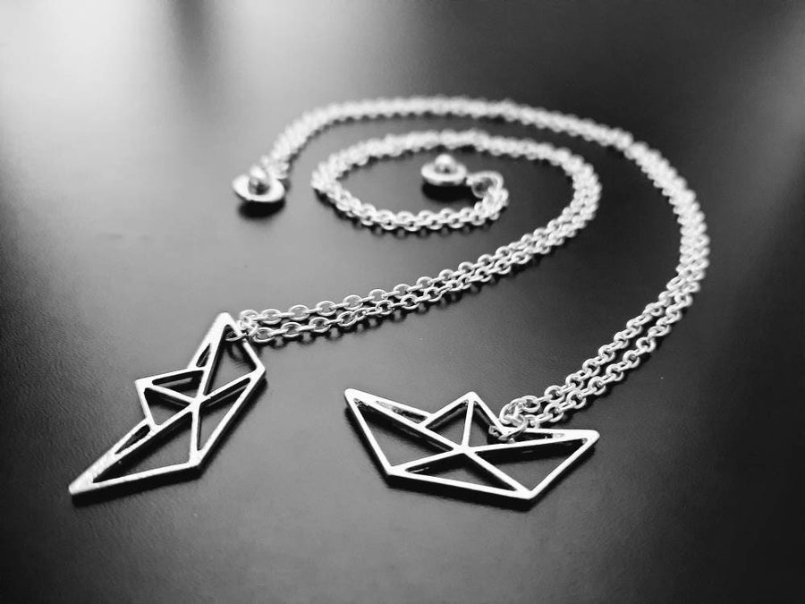 Silver boat, necklace, necklace, necklace in origamistil, fine link necklace, silver, boat pendant, 40-60 cm, new, handmade, Germany