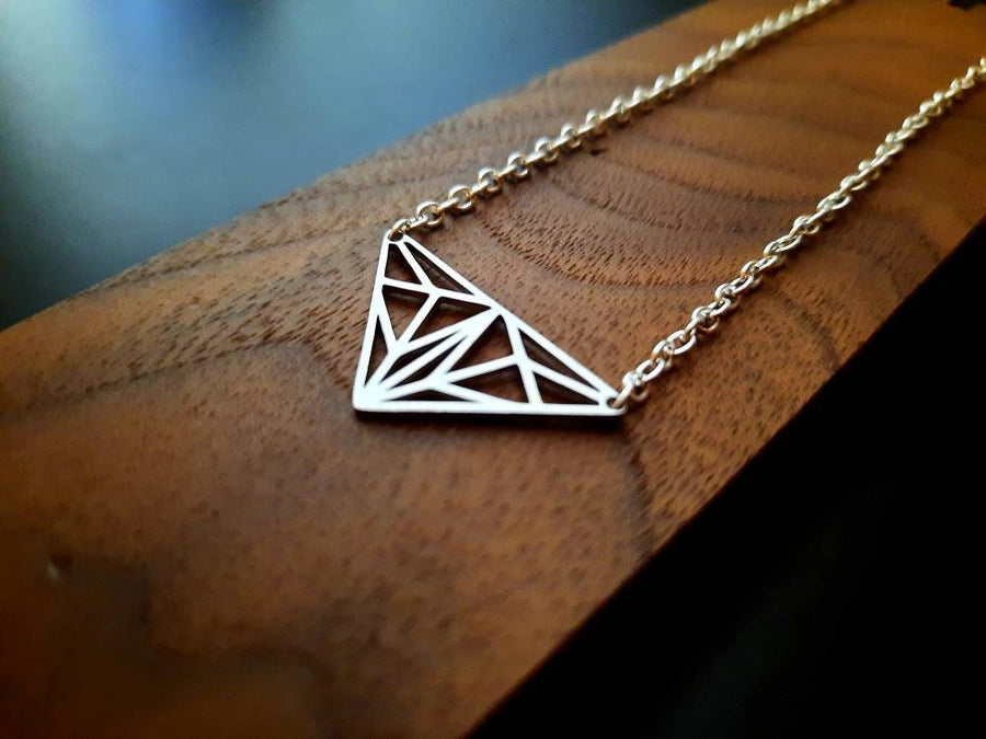 Silver triangles on necklace, necklace with metal pendant, origamistil, fine link necklace, 40-60 cm, handmade, Germany, new