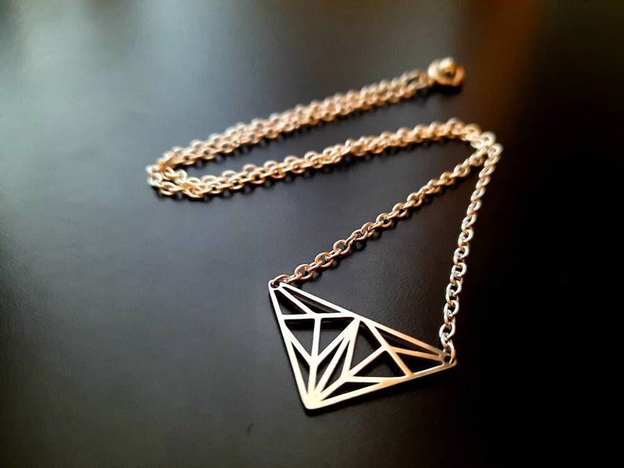 Silver triangles on necklace, necklace with metal pendant, origamistil, fine link necklace, 40-60 cm, handmade, Germany, new