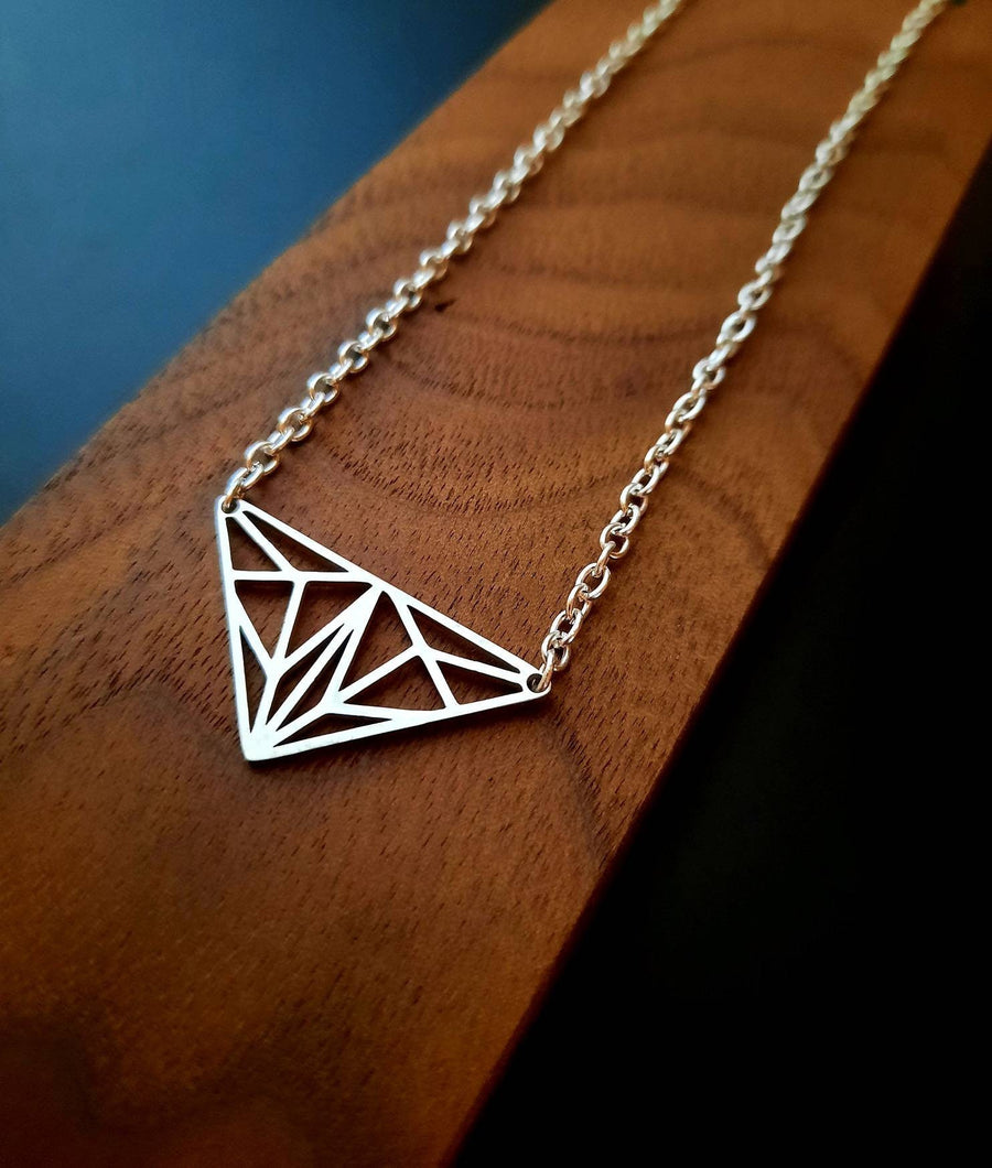 Silver triangles on necklace, necklace with metal pendant, origamistil, fine link necklace, 40-60 cm, handmade, Germany, new