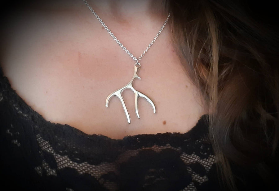 Silver antlers, necklace, necklace with metal pendant, delicate link chain, silver-coloured, 40-60 cm, handmade, Germany, new