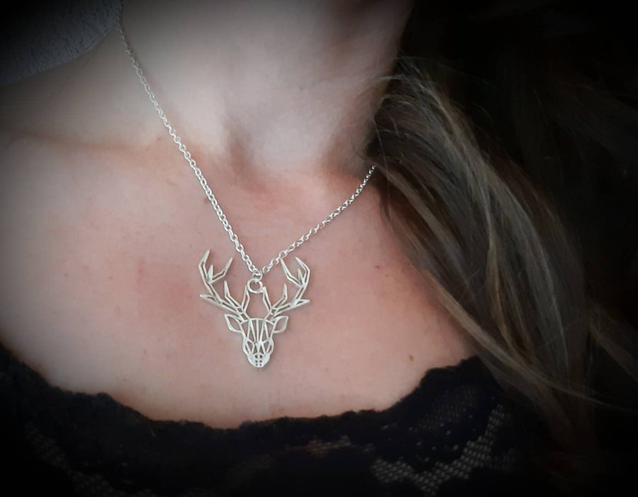 Silver, geometric deer necklace, necklace, origami necklace, metal pendant, link necklace, silver, 40-60 cm, handmade, Germany, new