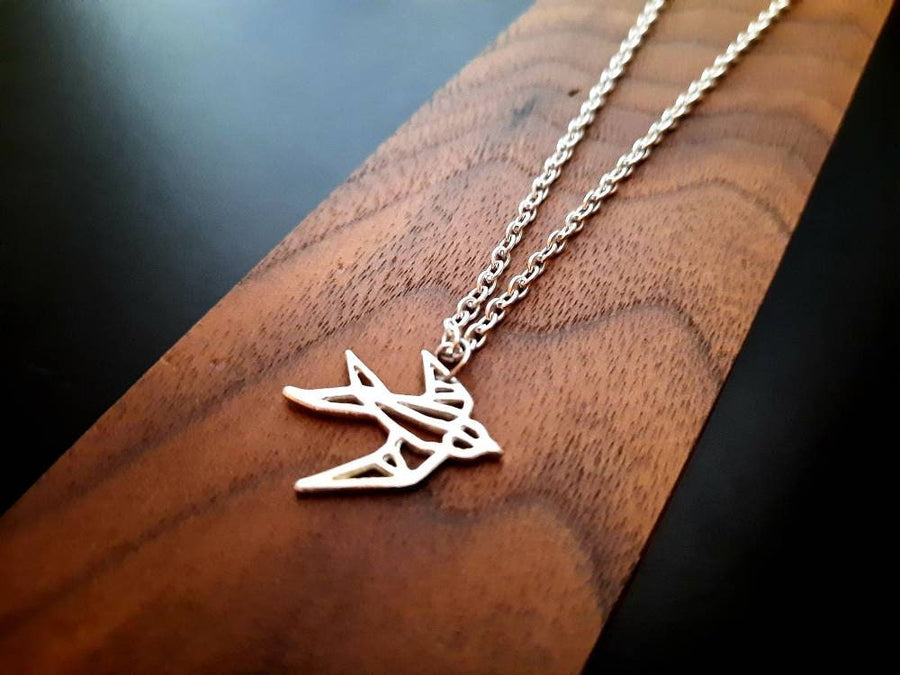 Silver swallow necklace, necklace, necklace with metal pendant, fine link necklace, silver coloured, 40-60 cm, handmade, Germany, new