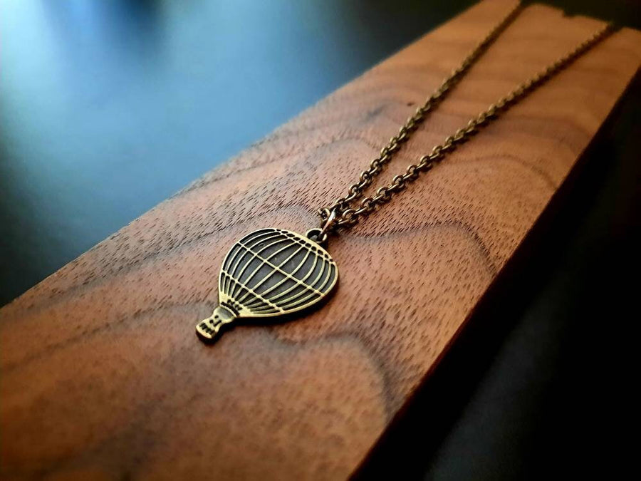 Brozener hot air balloon on necklace, necklace, metal pendant, fine link chain, bronze, 40-60 cm, handmade, Germany, new