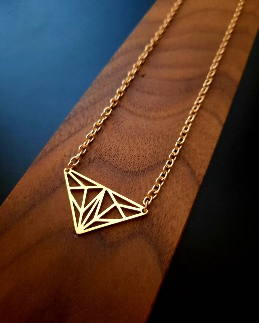 Golden triangles on necklace, chain with metal pendant, origami style, delicate link chain, 40-60 cm, handmade, Germany, new