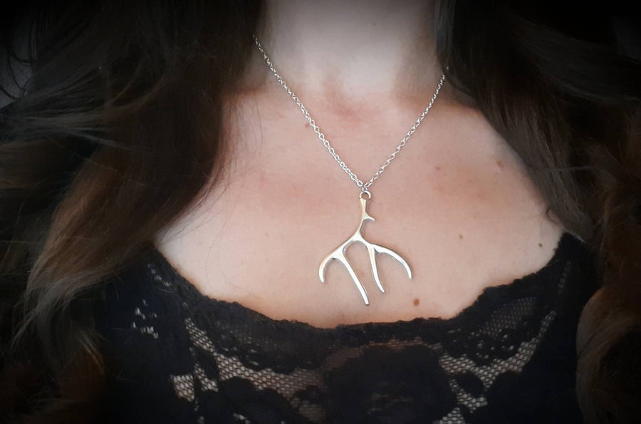 Silver antlers, necklace, necklace with metal pendant, delicate link chain, silver-coloured, 40-60 cm, handmade, Germany, new