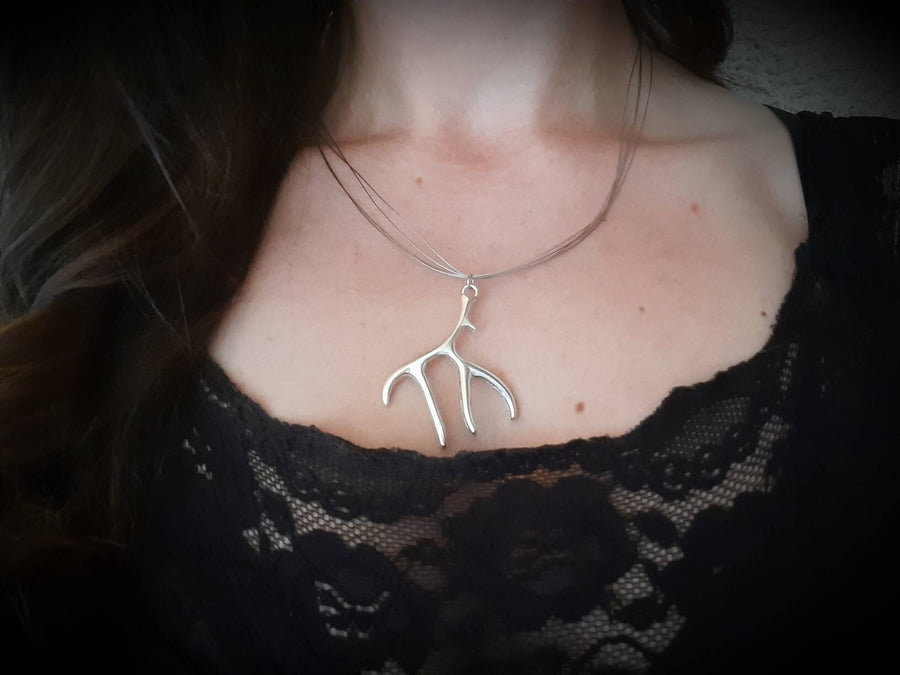 Silver antlers, necklace, necklace with metal pendant, delicate link chain, silver-coloured, 40-60 cm, handmade, Germany, new