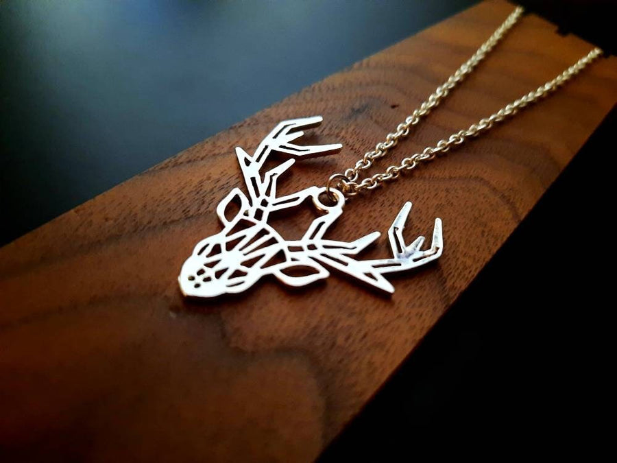 Silver, geometric deer necklace, necklace, origami necklace, metal pendant, link necklace, silver, 40-60 cm, handmade, Germany, new