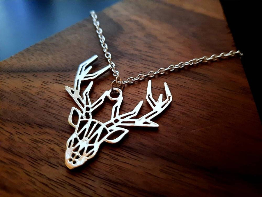 Silver, geometric deer necklace, necklace, origami necklace, metal pendant, link necklace, silver, 40-60 cm, handmade, Germany, new