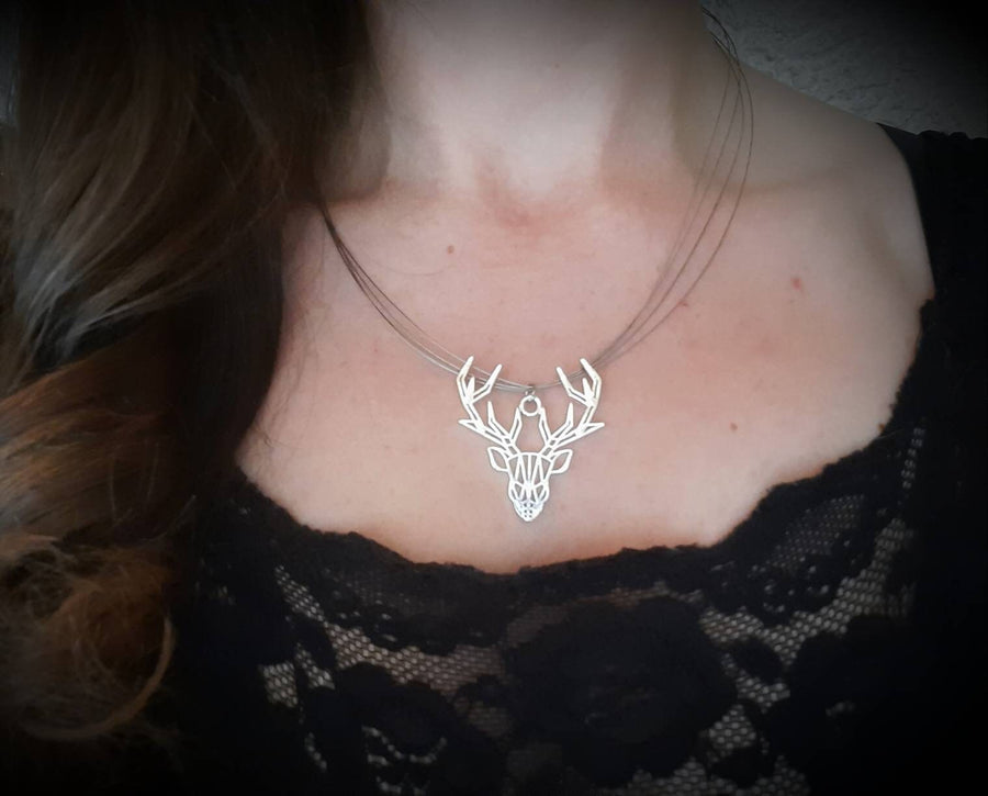 Silver, geometric deer necklace, necklace, origami necklace, metal pendant, link necklace, silver, 40-60 cm, handmade, Germany, new