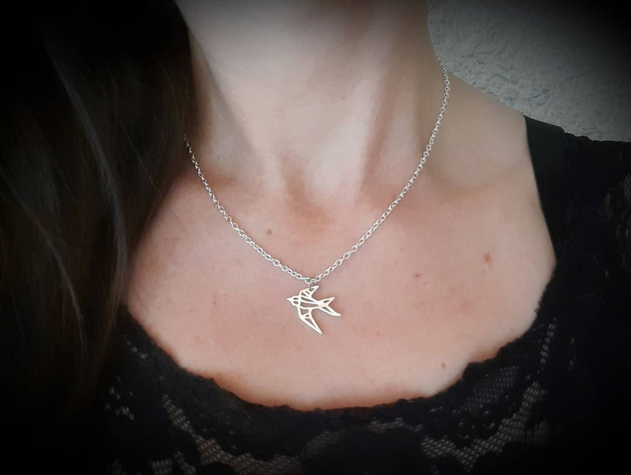 Silver swallow necklace, necklace, necklace with metal pendant, fine link necklace, silver coloured, 40-60 cm, handmade, Germany, new