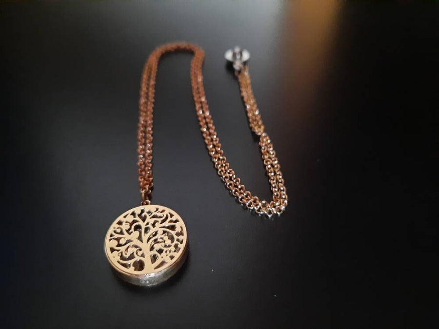 Golden necklace, link chain with tree, tree of life, tree pendant, 55 cm with extension chain, new, Germany, handmade