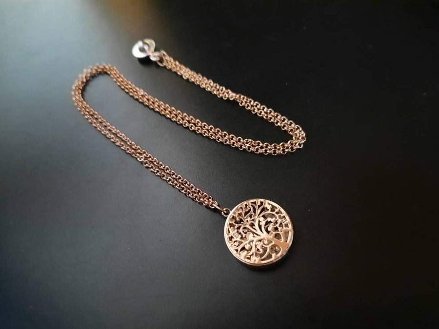 Golden necklace, link chain with tree, tree of life, tree pendant, 55 cm with extension chain, new, Germany, handmade