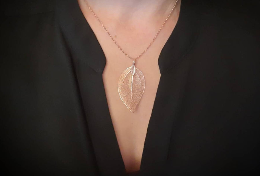 Rose gold leaf chain, real leaves gold plated in rose gold, necklace with filigree leaf, rose gold, necklace, Germany, handmade, new