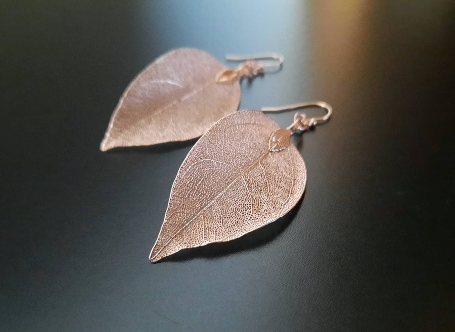 Rose gold leaf earrings, real leaves in rose gold gold-plated, hanging earrings with filigree leaves, rose gold, nickel-free, earrings, new