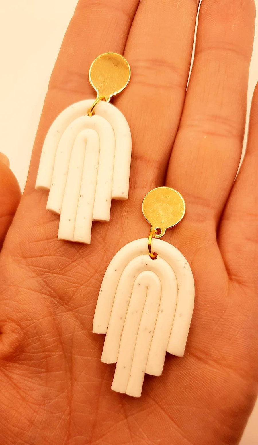 White polymer clay earrings, made of white polymer clay and various gold stud earrings, handmade earrings from Germany, 5 cm