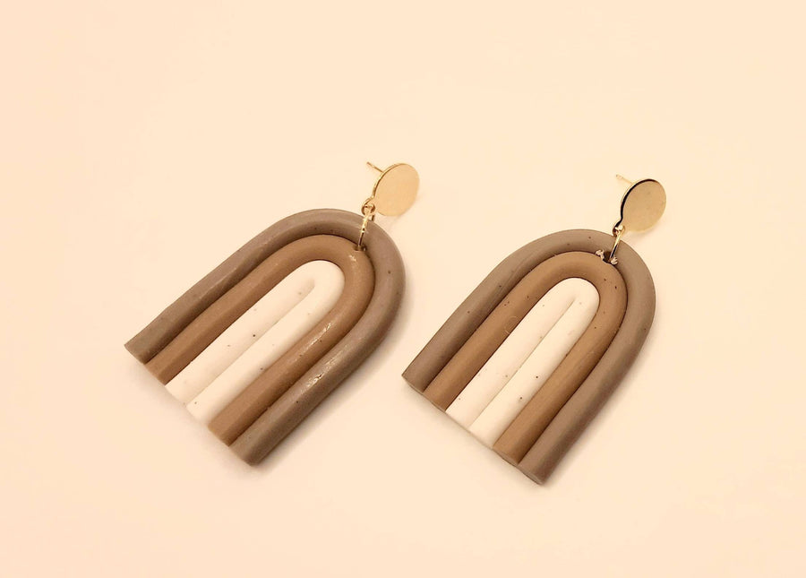 Brown-white-beige polymerclay earrings, in different shades and with ear studs to choose from, handmade earrings Germany, 5 cm