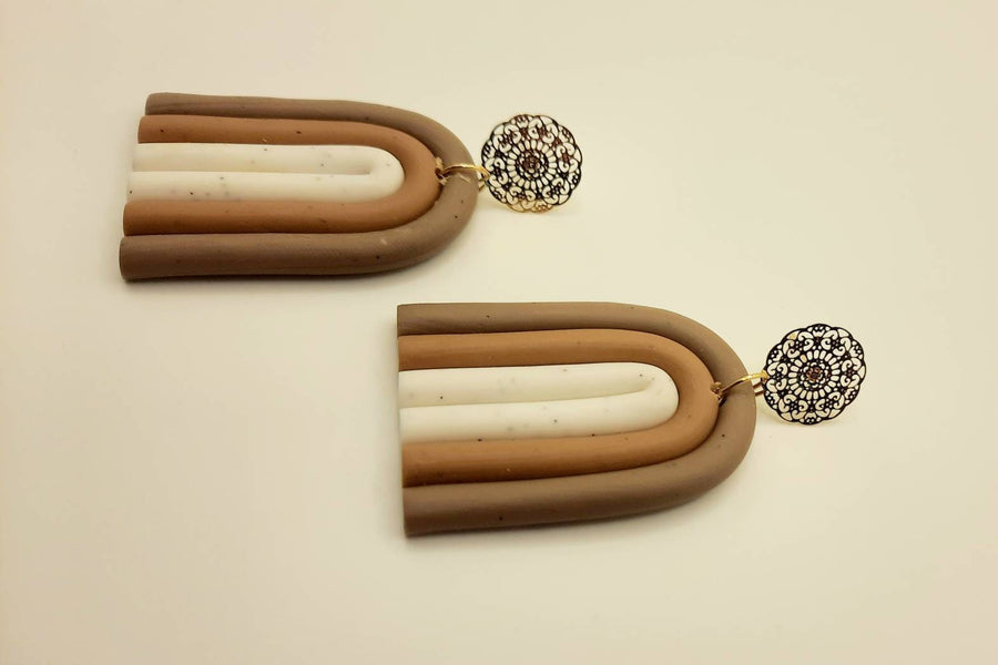 Brown-white-beige polymerclay earrings, in different shades and with ear studs to choose from, handmade earrings Germany, 5 cm