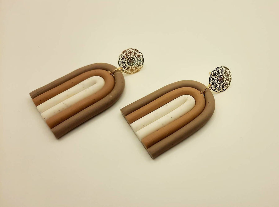 Brown-white-beige polymerclay earrings, in different shades and with ear studs to choose from, handmade earrings Germany, 5 cm