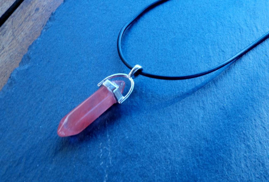 Cherry Quartz, Cherry Quartz, Necklace, Hexagon, Necklace, Gemstone Pendant, Semi-Precious Stone, Rubber Band, Red Black, 40-60 cm, Germany