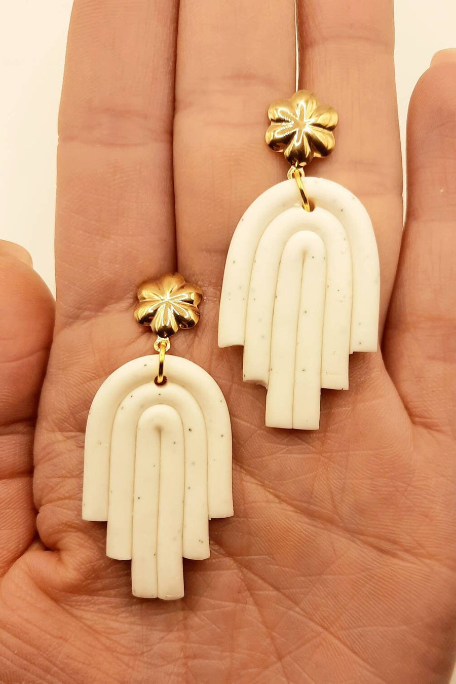 White polymer clay earrings, made of white polymer clay and various gold stud earrings, handmade earrings from Germany, 5 cm