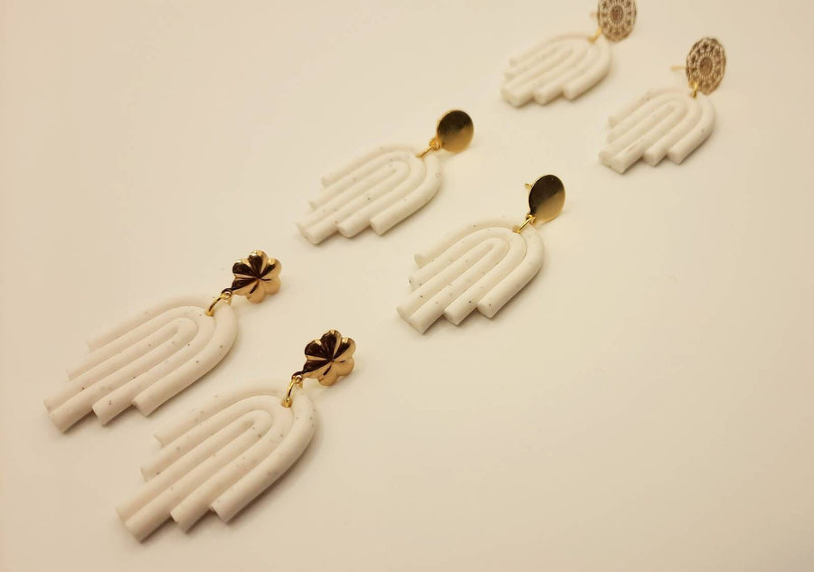 White polymer clay earrings, made of white polymer clay and various gold stud earrings, handmade earrings from Germany, 5 cm