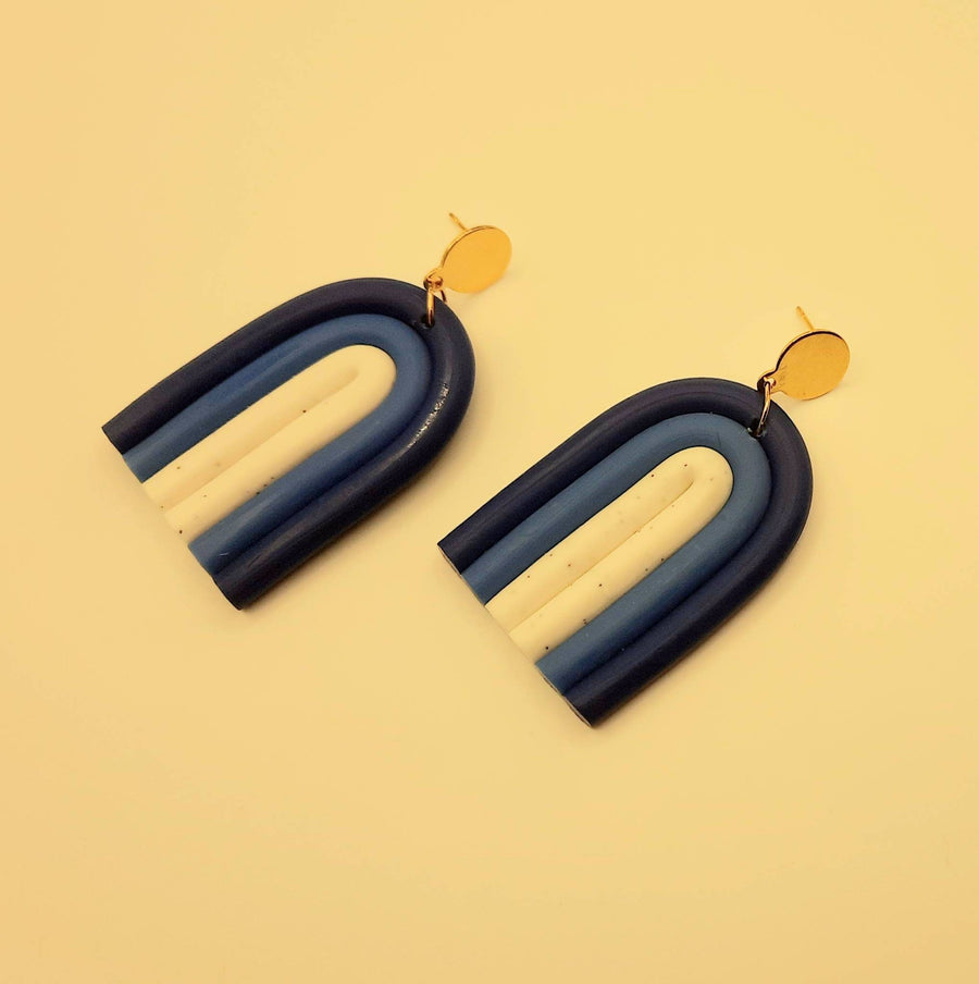 Blue polymerclay earrings, ver. Blue tones, polymerclay, various gold studs, handmade earrings from Germany, 6 cm, blue