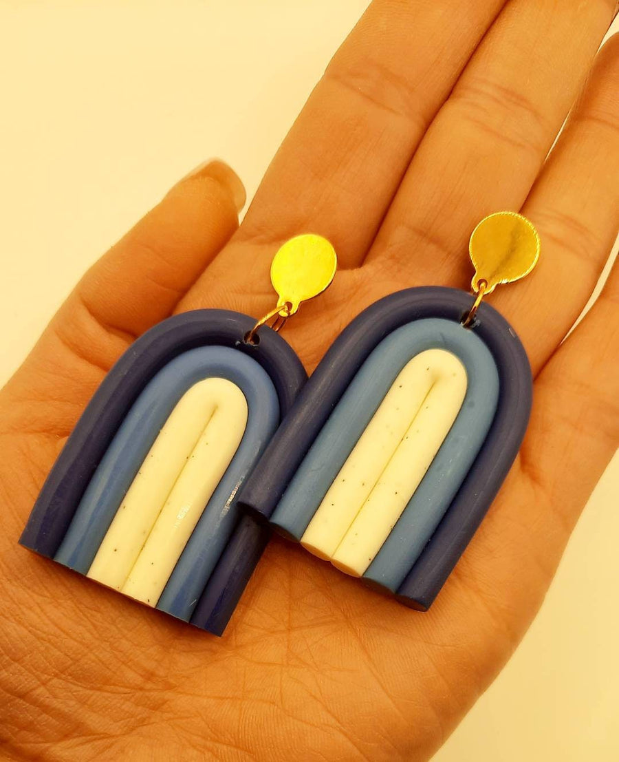 Blue polymerclay earrings, ver. Blue tones, polymerclay, various gold studs, handmade earrings from Germany, 6 cm, blue