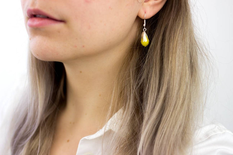 Jewelry set with yellow agate, hanging earrings and necklace, real silver, nickel-free, real semi-precious stone, agate, yellow, handmade jewelry