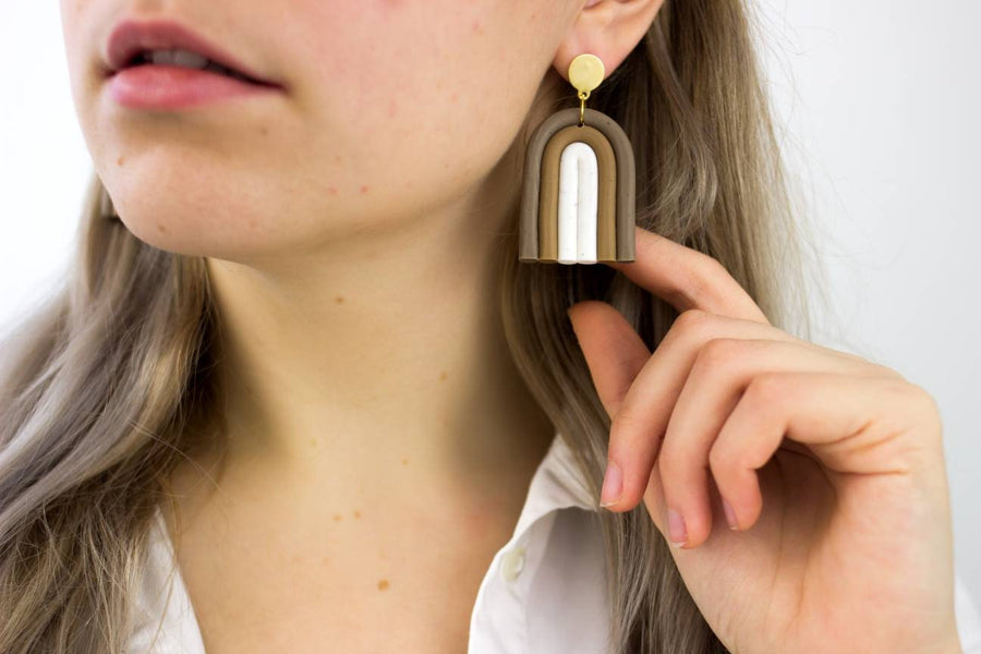 Blue polymerclay earrings, ver. Blue tones, polymerclay, various gold studs, handmade earrings from Germany, 6 cm, blue