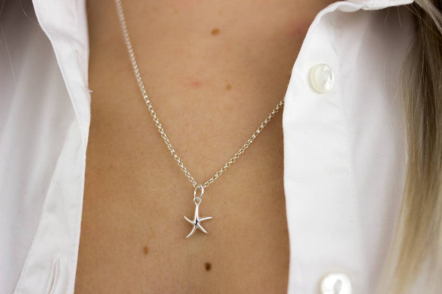 Minimalist jewelry set with starfish, earrings, bracelet, necklace, real silver, 925 sterling silver, starfish, maritime, minimal