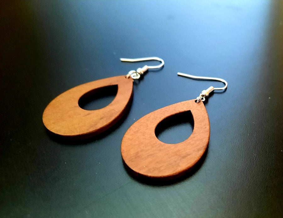 Tear-shaped wooden earrings, real wood in light brown, natural and handmade earrings from Germany, 6 cm, handmade, wood