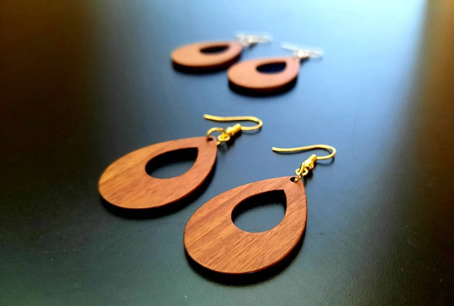 Tear-shaped wooden earrings, real wood in light brown, natural and handmade earrings from Germany, 6 cm, handmade, wood