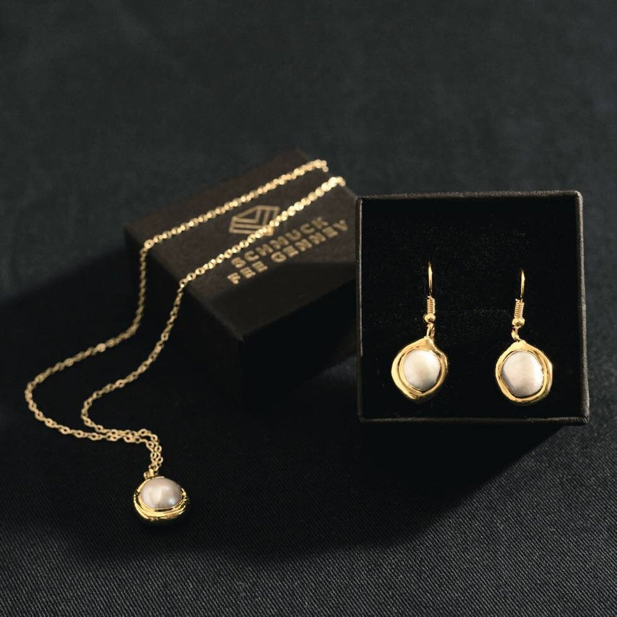 White-gold pearl-eared, gold-plated, genuine, white freshwater pearl as hanging earrings, gold-plated, white pearl, earrings with pearls, yellow gold