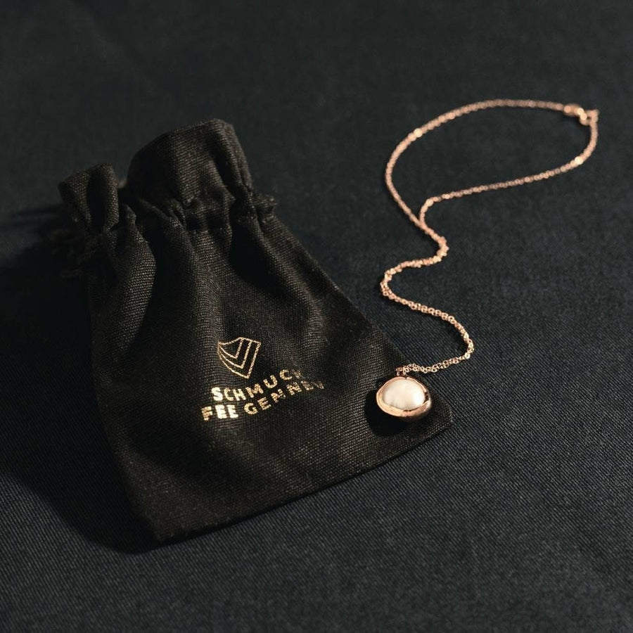 Rose gold gold-plated, genuine freshwater pearl on necklace, link chain red gold with extension chain, gold-plated white cultured pearl on chain