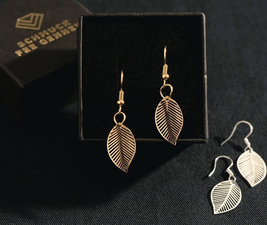 Silver hanging earrings with silver-plated leaves, earrings, delicate leaves in real silver silver-plated (925 sterling silver), handmade