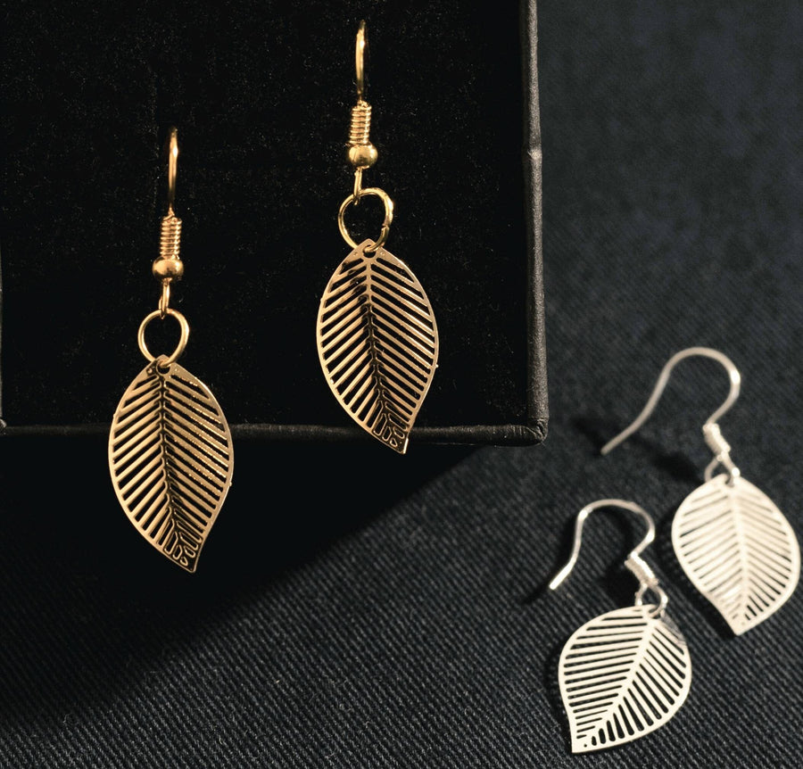 Silver hanging earrings with silver-plated leaves, earrings, delicate leaves in real silver silver-plated (925 sterling silver), handmade